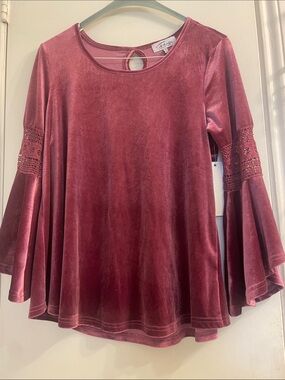 Fringe Benefits Velvet Bell-Sleeve Tunic in Dusty Rose